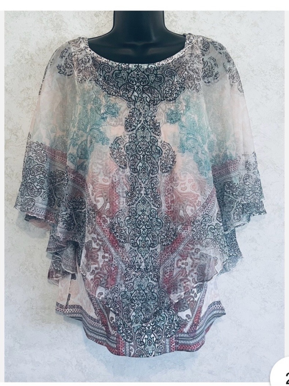 live and let live Sheer Paisley Tunic in Teal, pink, Black boho cottage core